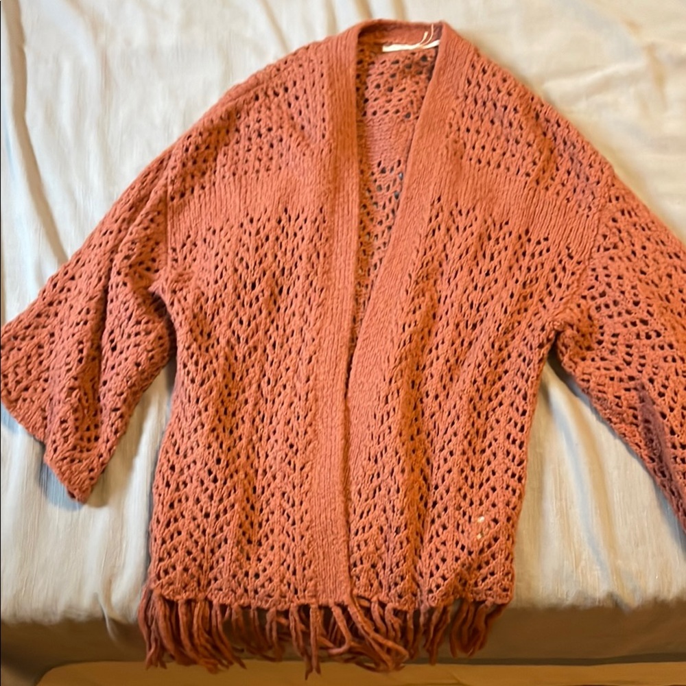 Kimchi Blue pink Shrug Sweater with Openwork Design